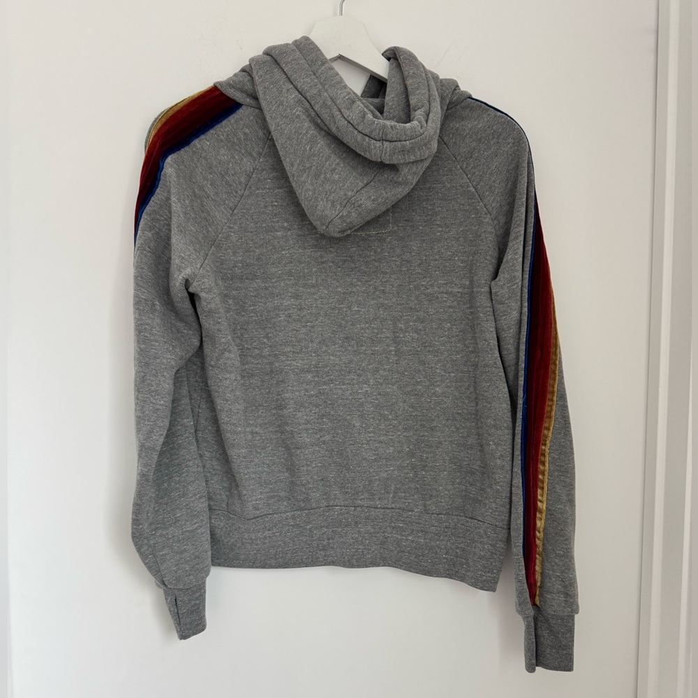 Aviator Nation XS Gray Pullover Hoodie Velvet Stripes - Picture 5 of 8